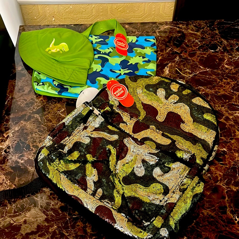 Backpack and swim bag with hat